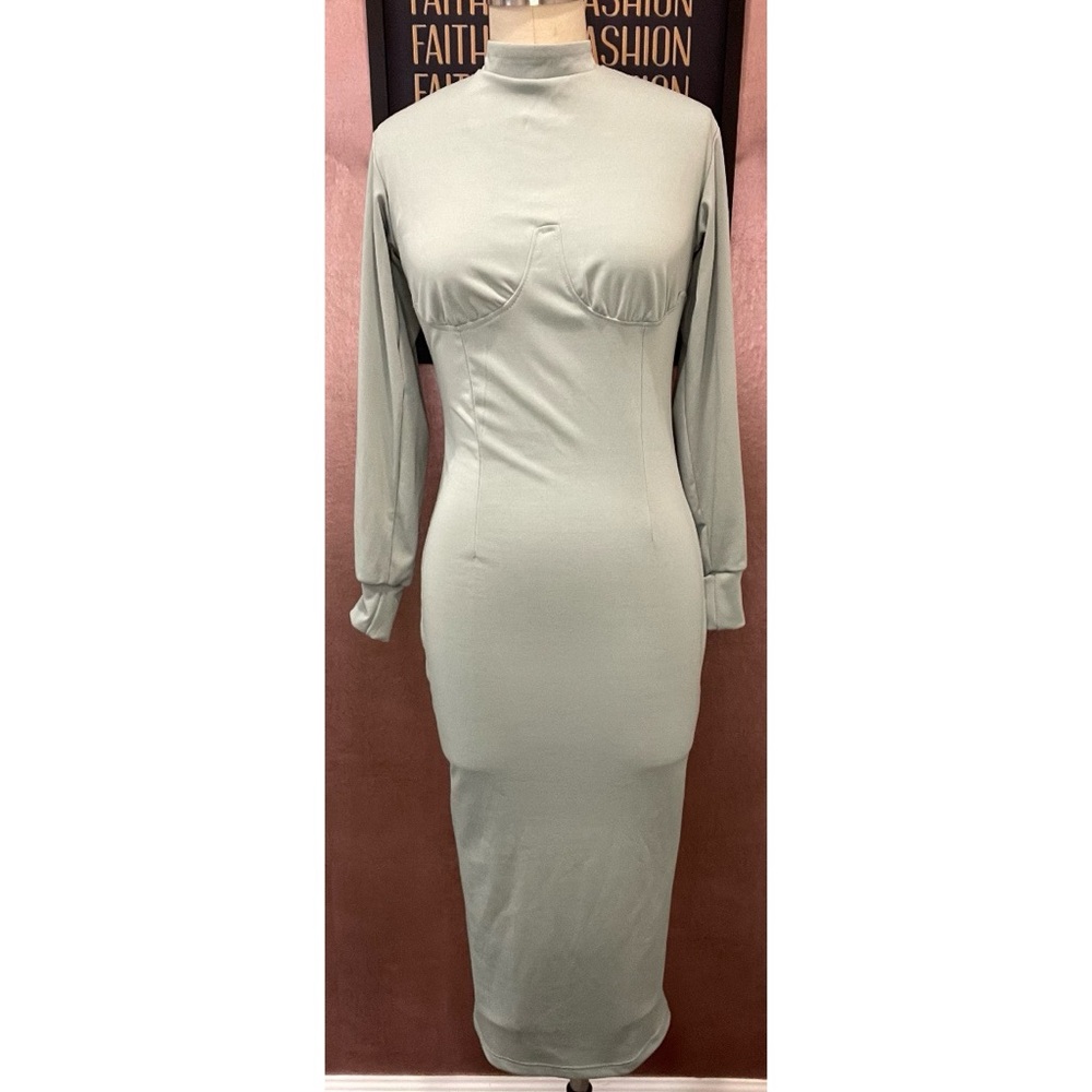 Sage Green Long Sleeve Dress